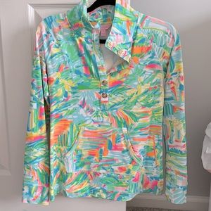 Multicolor half button pullover